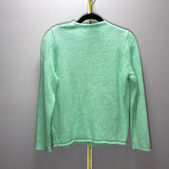 L.L.Bean Mint Green Cotton Knit Cardigan Sweater Women’s M - Picture 2 of 4